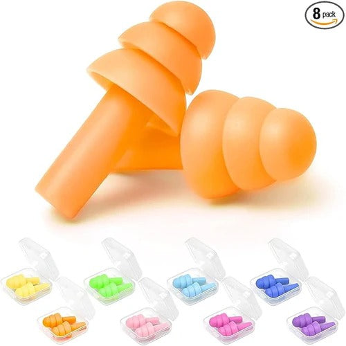 Earplugs for Sleeping Noise Cancelling, Reusable Ear Plugs– Super Soft, Silicone Ear Plug, for Sleeping 8 Pairs, Swimming, Snoring, Concerts, Work, Noisy Places